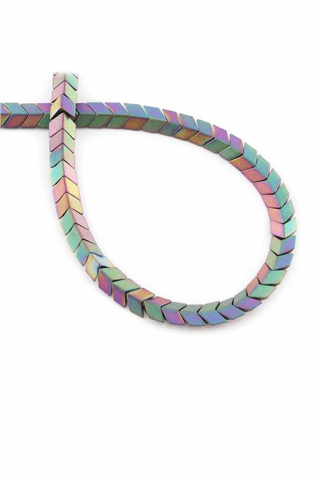 Hematite Natural Stone Matte Rainbow Sergeant Cut 6x3mm String Of Beads