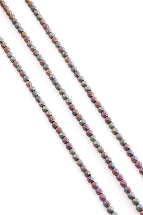 Hematite Natural Stone Matte Rainbow Facet Cut 4mm String Of Beads