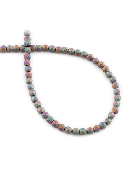 Hematite Natural Stone Matte Rainbow Facet Cut 4mm String Of Beads