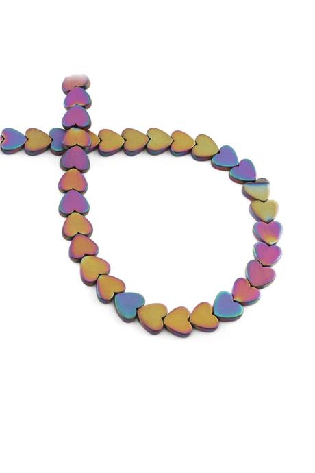 Hematite Natural Stone Matte Rainbow Heart Cut 8mm String Of Beads
