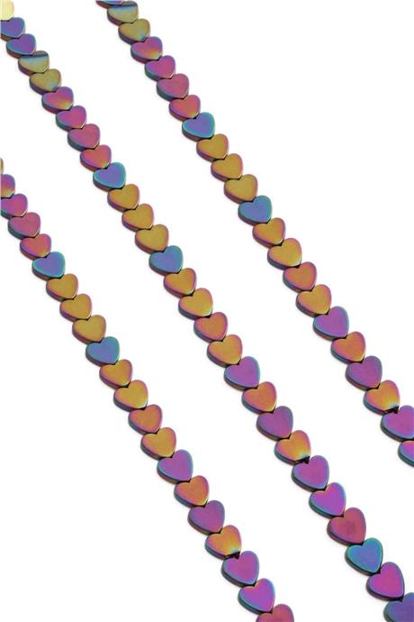Hematite Natural Stone Matte Rainbow Heart Cut 8mm String Of Beads