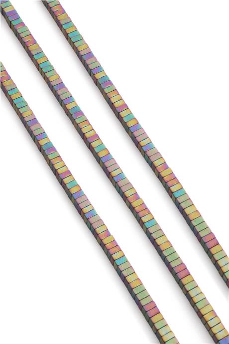 Hematite Natural Stone Matte Rainbow Square Dore Cut 4x2mm String Of Beads