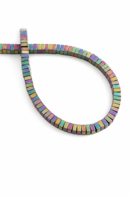 Hematite Natural Stone Matte Rainbow Square Dore Cut 4x2mm String Of Beads