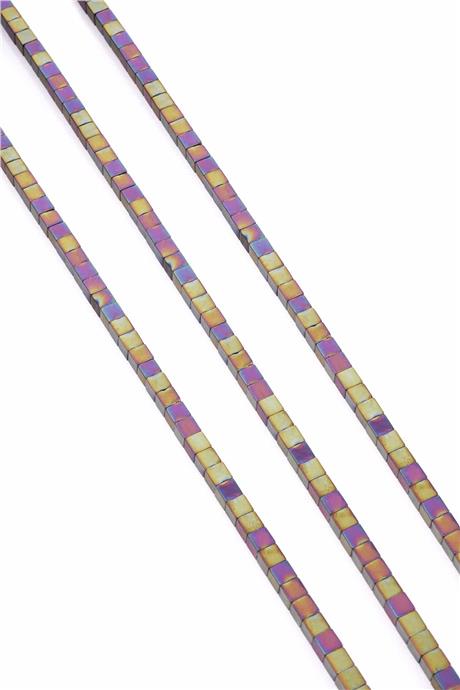 Hematit Taşı Küp Kesim Mat Gökkuşağı 4x4mm Doğal Taş Dizi