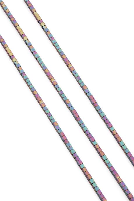Hematite Natural Stone Matte Rainbow Cube Cut 2x2mm String Of Beads