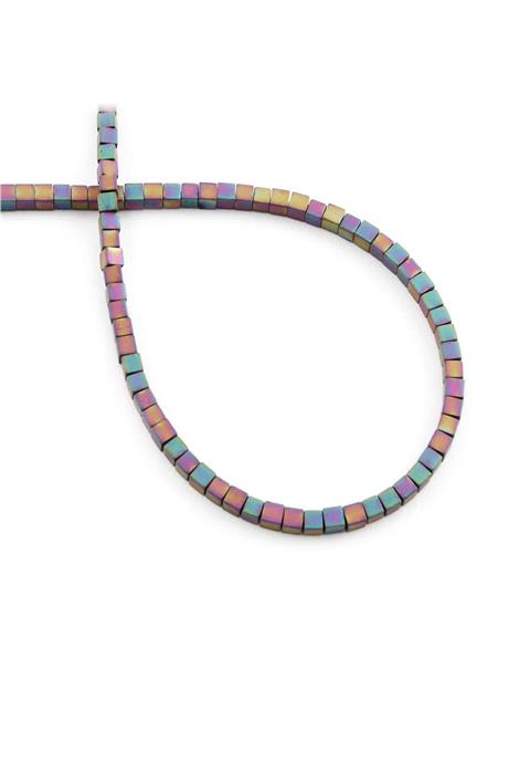 Hematite Natural Stone Matte Rainbow Cube Cut 2x2mm String Of Beads