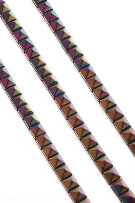 Hematite Natural Stone Matte Rainbow Pyramid Cut 8x8x8mm String Of Beads