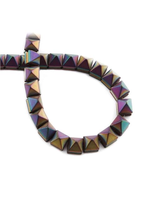 Hematite Natural Stone Matte Rainbow Pyramid Cut 8x8x8mm String Of Beads