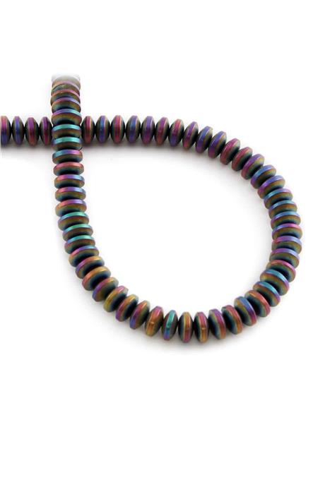 Hematite Natural Stone Matte Rainbow Washer Cut 6x3mm String Of Beads