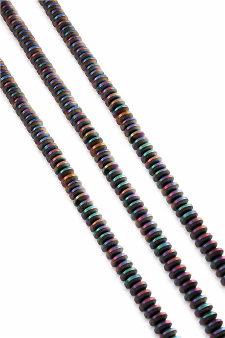 Hematite Natural Stone Matte Rainbow Washer Cut 6x3mm String Of Beads