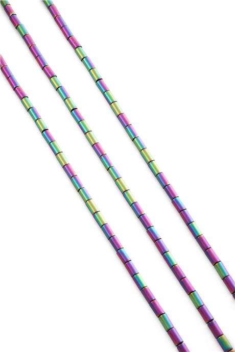 Hematite Natural Stone Matte Rainbow Cylinder Cut 3x5mm String Of Beads