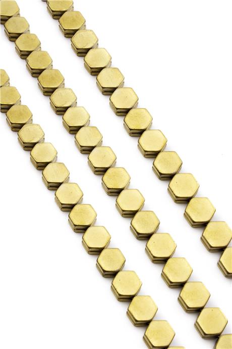 Hematite Natural Stone Matte Gold Hexagon Cut 8x8mm String Of Beads
