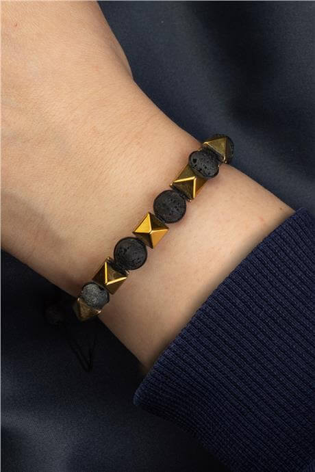 Hematit Doğal Taş Mat Gold Piramit Kesim Makrome Bileklik