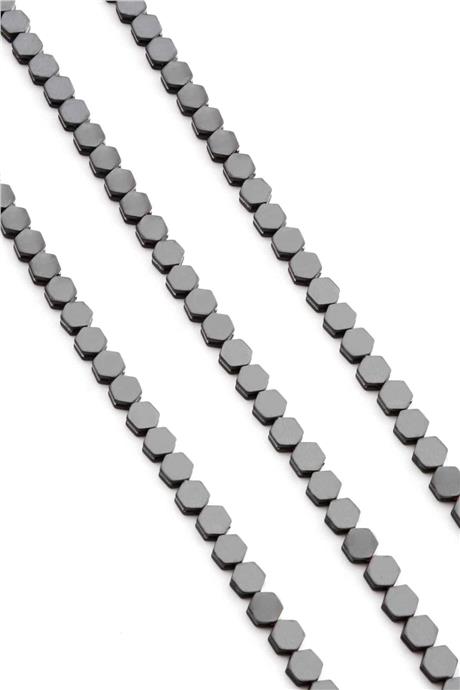 Hematite Natural Stone Matte Grey Hexagon Cut 5x5mm String Of Beads