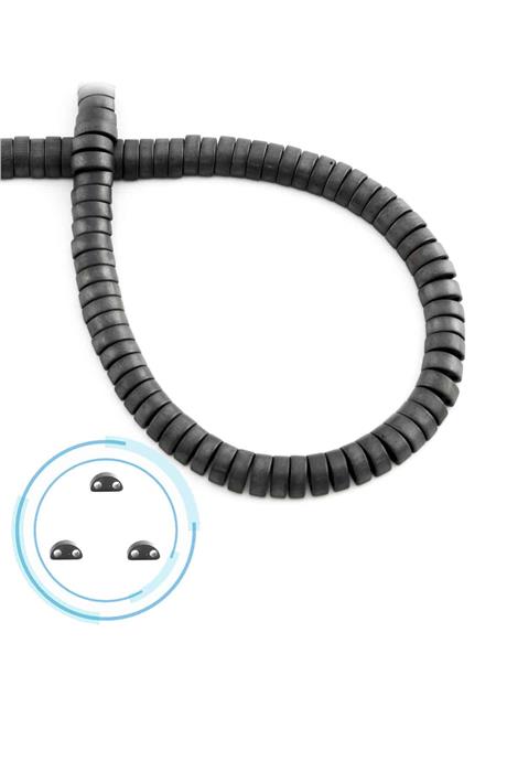 Hematite Natural Stone Matte Grey Dished Cut Double Hole 6x2mm String Of Beads
