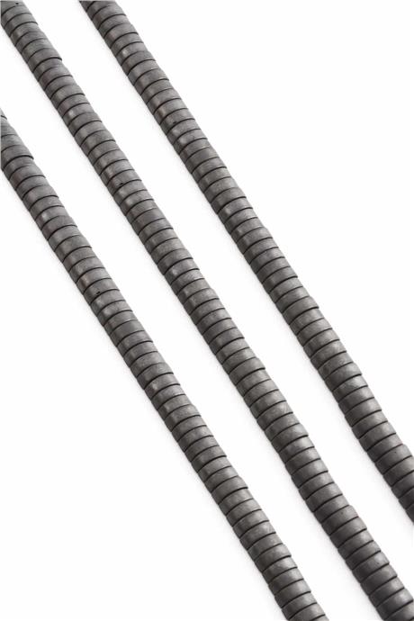 Hematite Natural Stone Matte Grey Dished Cut Double Hole 6x2mm String Of Beads