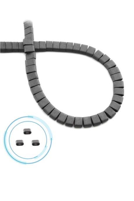 Hematite Natural Stone Matte Grey Double Hole 6x4mm String Of Beads