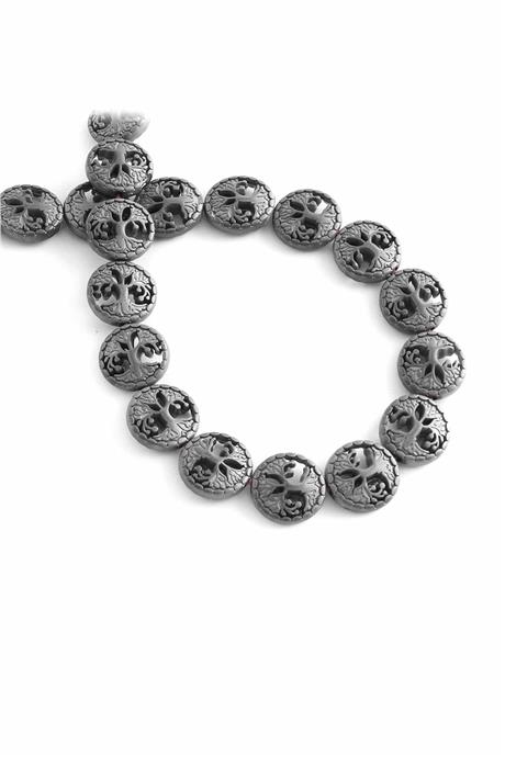 Hematite Natural Stone Matte Grey Circle Cut 12mm String Of Beads
