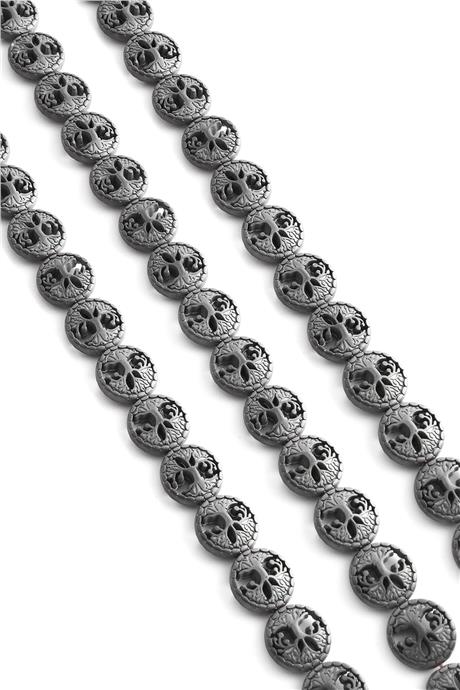 Hematite Natural Stone Matte Grey Circle Cut 12mm String Of Beads