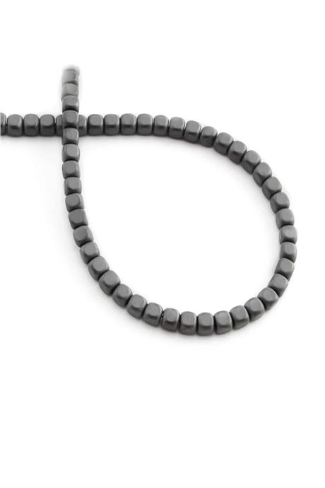 Hematite Natural Stone Matte Grey Square Cut 4mm String Of Beads