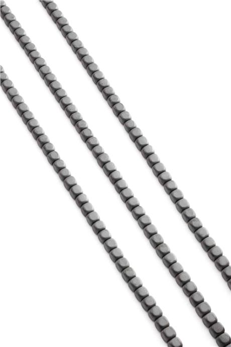 Hematite Natural Stone Matte Grey Square Cut 4mm String Of Beads