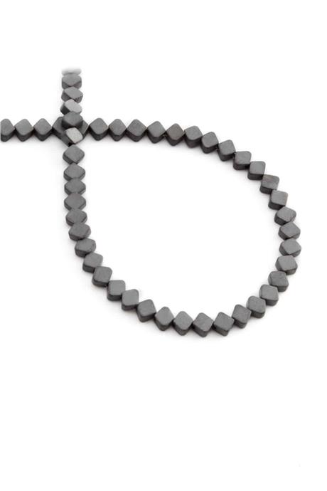 Hematite Natural Stone Matte Grey Square Cut 4x4mm String Of Beads