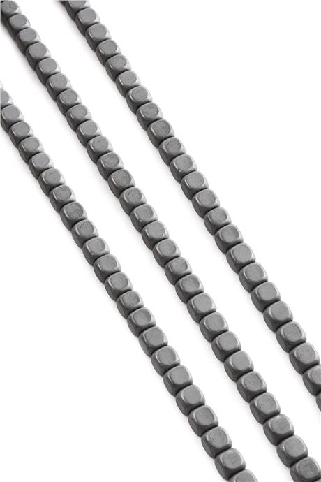 Hematite Natural Stone Matte Grey Square Cut 6x6mm String Of Beads