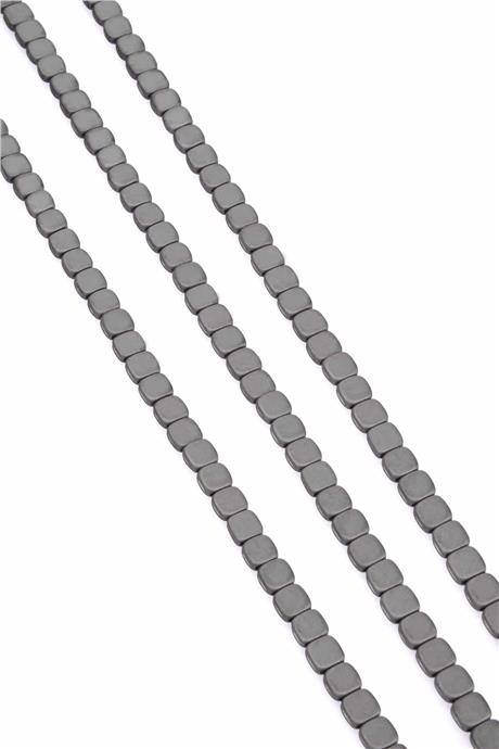 Hematite Natural Stone Matte Grey Square Cut 6x6mm String Of Beads