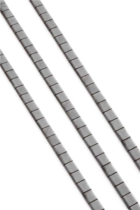 Hematite Natural Stone Matte Grey Square Cut Double Hole 6x6mm String Of Beads