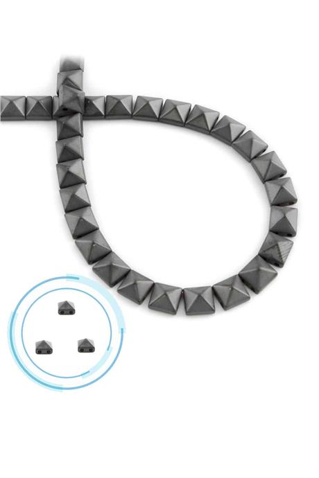 Hematite Natural Stone Matte Grey Pyramid Square Cut Double Hole 6x6mm String Of Beads