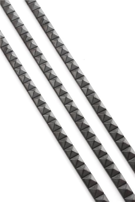 Hematite Natural Stone Matte Grey Pyramid Square Cut Double Hole 6x6mm String Of Beads