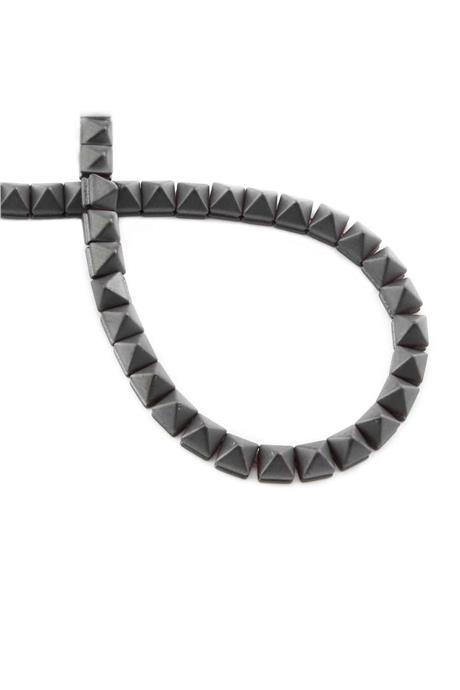 Hematite Natural Stone Matte Grey Pyramid Cut 6x6mm String Of Beads