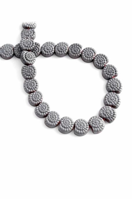 Hematite Natural Stone Matte Grey Snail Shell Peel Cut 10mm String Of Beads