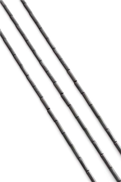 Hematite Natural Stone Matte Grey Cylinder Cut 2x8mm String Of Beads