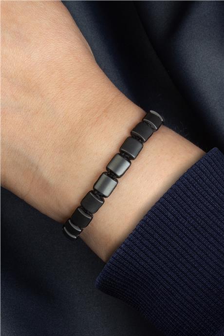 Hematit Doğal Taş Mat Gri Yassı Kare Kesim Makrome Bileklik