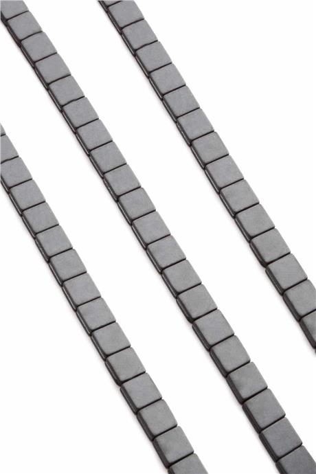 Hematite Natural Stone Matte Grey Flat Square Cut 8x8mm String Of Beads