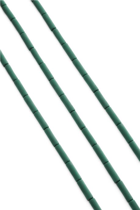 Hematite Natural Stone Matte Khaki Green Cylinder Cut 4x13mm String Of Beads