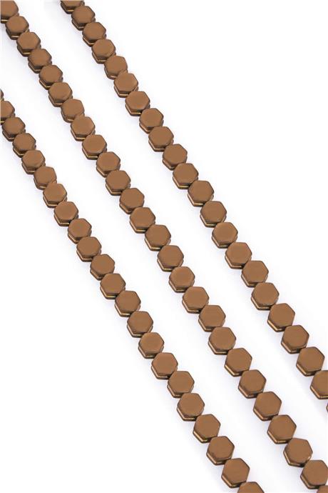 Hematite Natural Stone Matte Brown Hexagon Cut 7x4mm String Of Beads