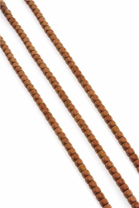 Hematite Natural Stone Matte Brown Square Cut 4x4mm String Of Beads