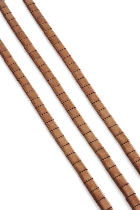 Hematite Natural Stone Matte Brown Square Cut Double Hole 6x6mm String Of Beads