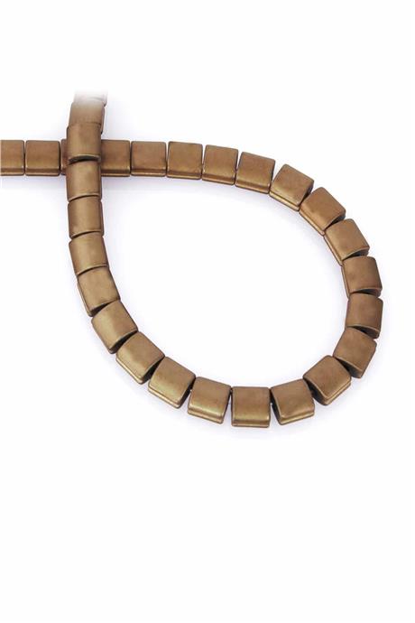 Hematit Taşı Bombeli Kare Kanallı Kesim Mat Kahverengi 7x7mm Doğal Taş Dizi