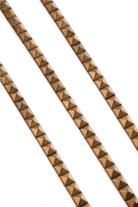 Hematite Natural Stone Matte Brown Pyramid Square Cut Double Hole 6x6mm String Of Beads