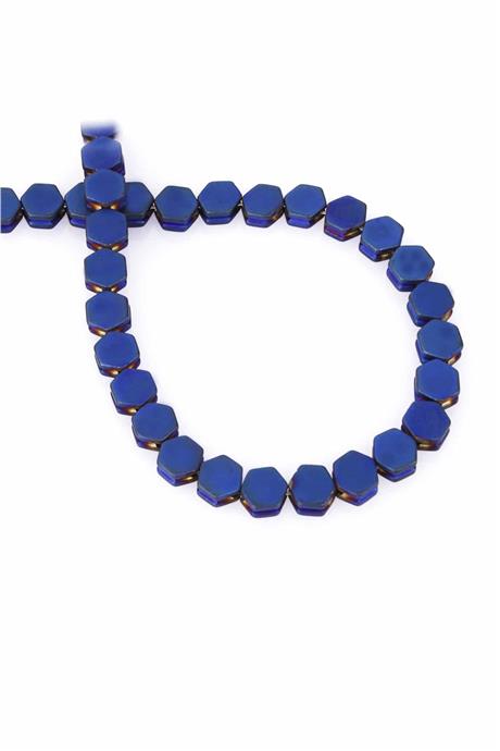 Hematite Natural Stone Matte Blue Hexagon Cut 7x4mm String Of Beads