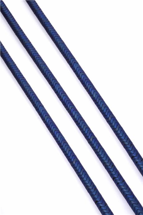 Hematite Natural Stone Matte Blue Herringbone Cut 6x2mm String Of Beads