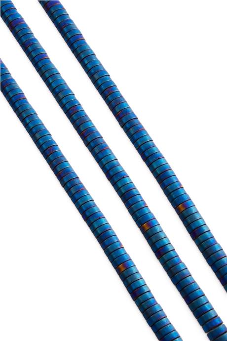 Hematite Natural Stone Matte Blue Dished Cut Double Hole 6x2mm String Of Beads