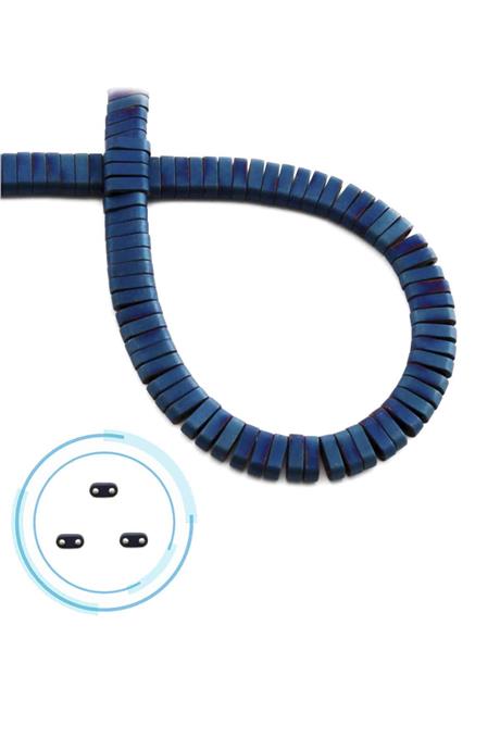 Hematite Natural Stone Matte Blue Double Hole 6x2mm String Of Beads