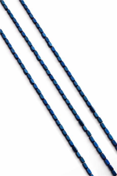 Hematite Natural Stone Matte Blue Rectangular Cut 2x4mm String Of Beads