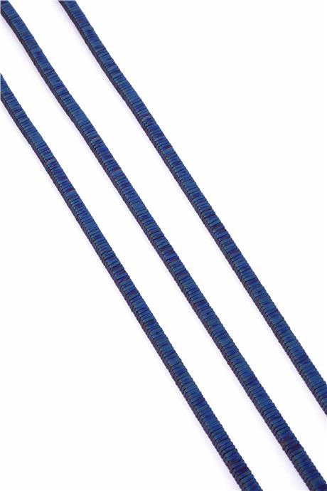 Hematite Natural Stone Matte Blue Square Dore Cut 4x1mm String Of Beads
