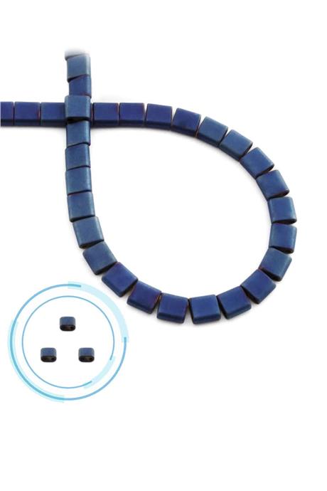Hematite Natural Stone Matte Blue Square Cut Double Hole 6x6mm String Of Beads