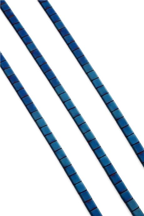 Hematite Natural Stone Matte Blue Square Cut Double Hole 6x6mm String Of Beads